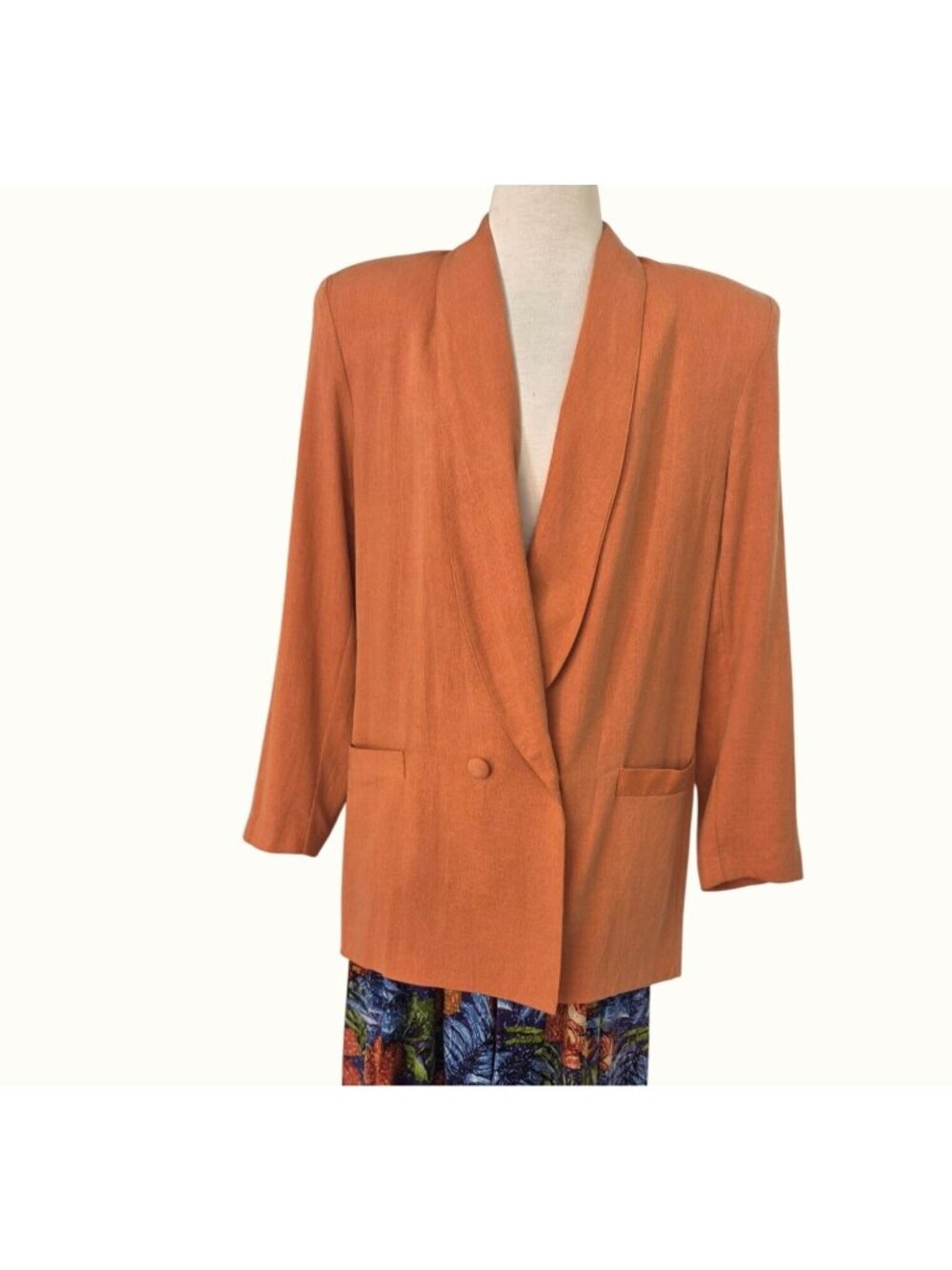 Vintage Ellen Figg Double Breast Blazer Womens 12 Rust Orange Shldr Pads 80s USA